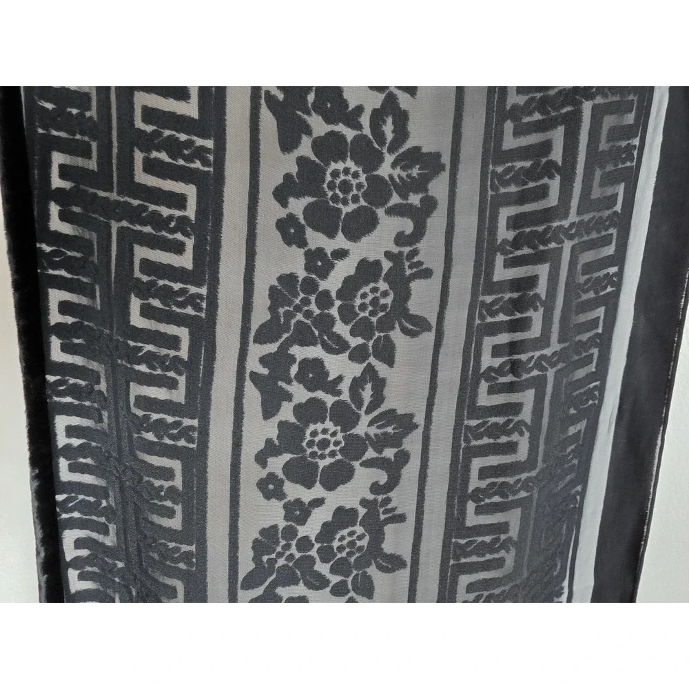 Women's Black Floral‎ Geometrical Rectangle Velvet Sheer Scarf 56 Inch Long Wrap